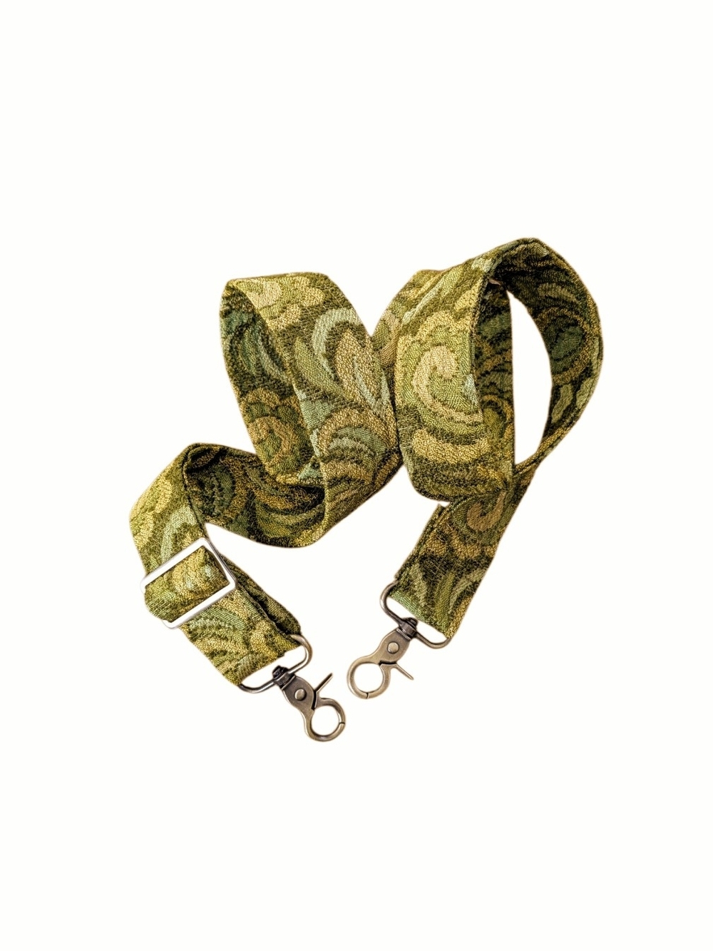 Handmade Green Floral Brocade Adjustable Bag STRAP– 48" Max Length - Picture 3 of 5